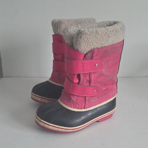 SOREL | Girl Pink Suede Black Rubber 1964 Pac Strap-K Snow Boots Sz 11 - Picture 2 of 6